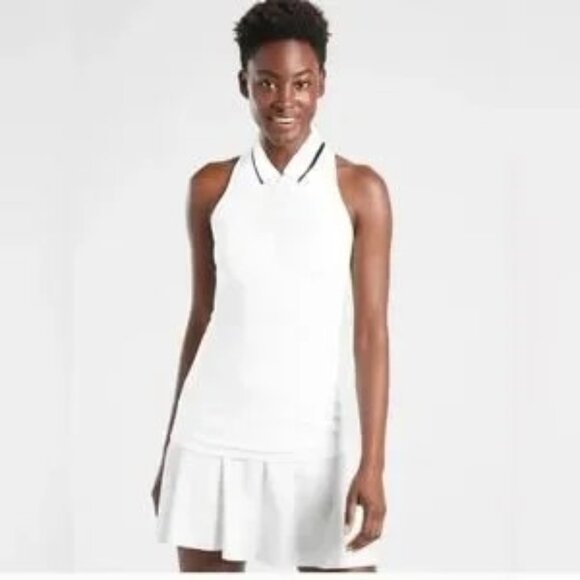 Athleta Momentum Polo Tank Top 1/4 Zip Collared Neck White Odor Tech Size XS New - Picture 1 of 5